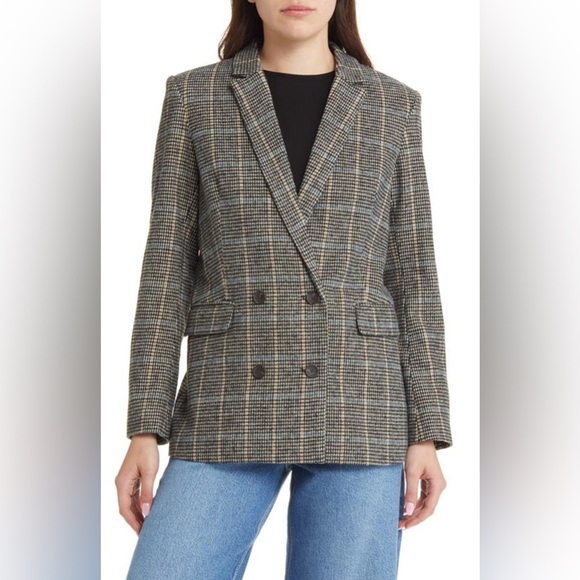 NWOT Rails Cody Houndstooth Check Double Breasted Blazer Sand Ash Women’s Small - Picture 1 of 14